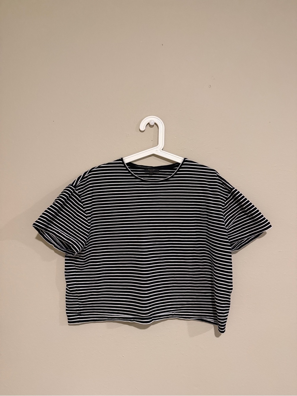 Massimo Dutti 100% Cotton Black and White Striped Short Sleeve Tee